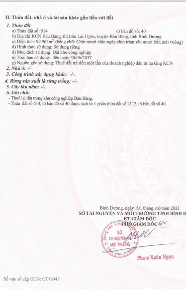 Cần chuyển nhượng 10ha KCN Bàu Bàng Bình Dương