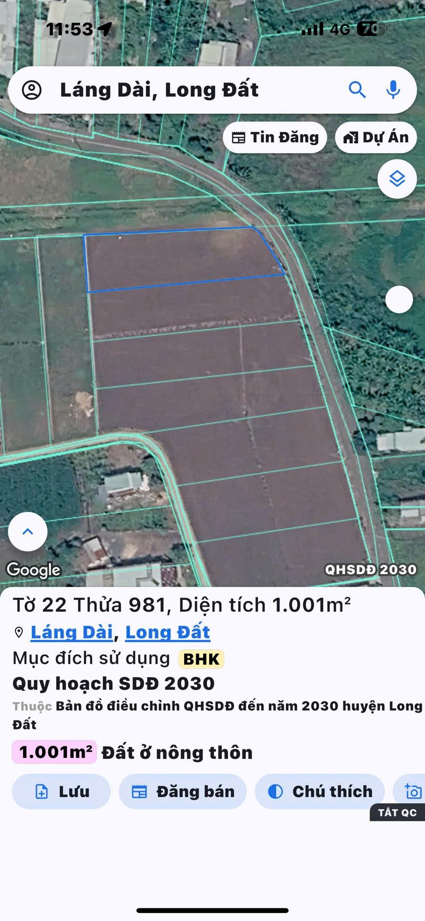 BÁN 1000M ĐẤT XÃ LÁNG DÀI LONG ĐẤT (ĐẤT ĐỎ THÀNH PHỐ HỒ CHÍ MINH) GIÁ 3.3 TỶ
