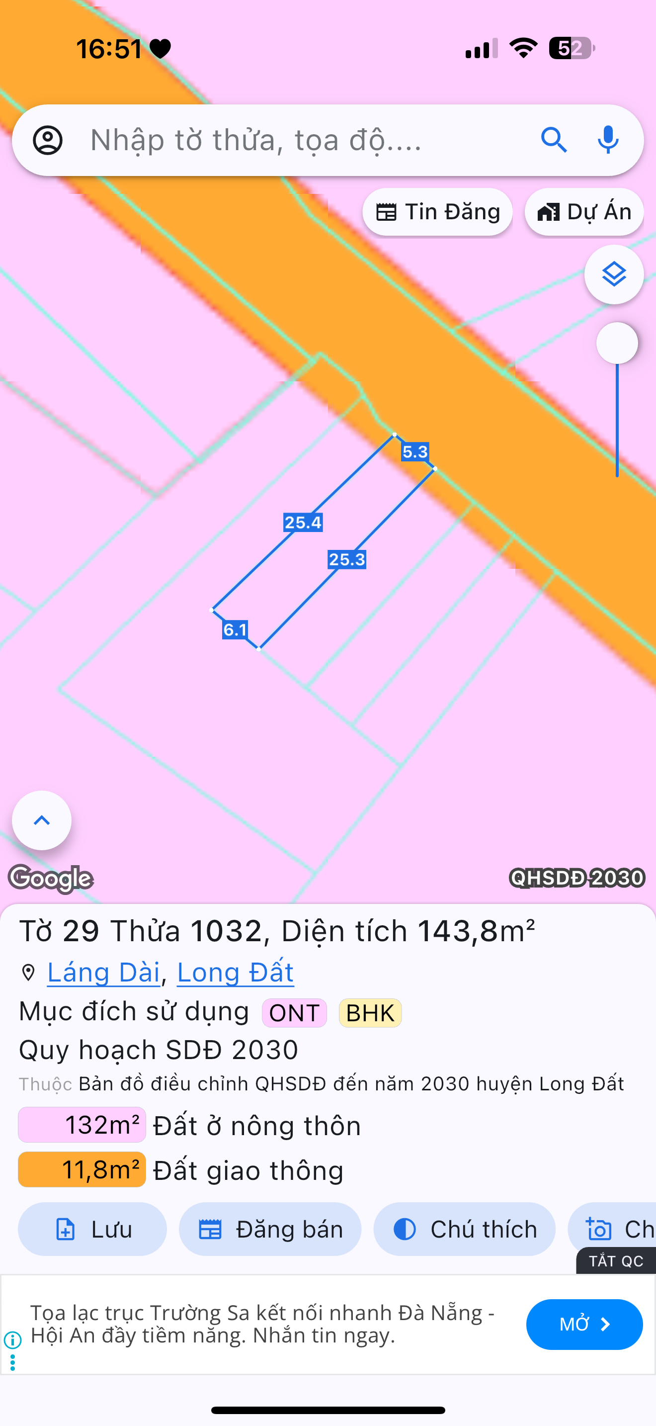 Bán đất trung tâm Láng Dài, 143,8m2, giá 890 triệu