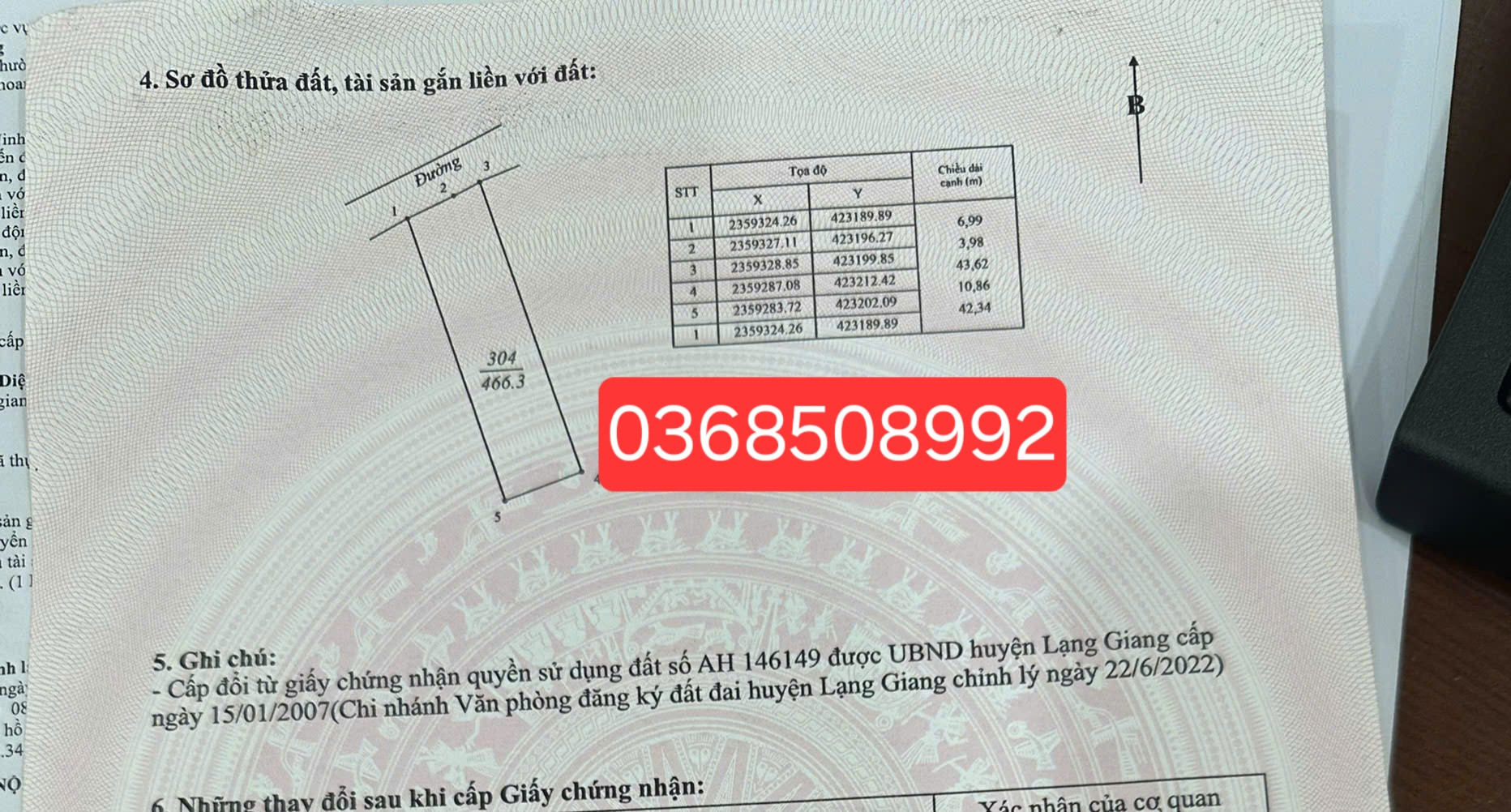 Bán đất 446m² ngang 10,8m giá 4 tỷ Xã Lạng Giang