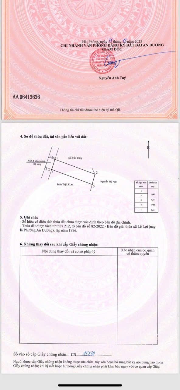 Bán 90m2 đất thổ cư tại Lương Quy Lê lợi An Dương Hải Phòng