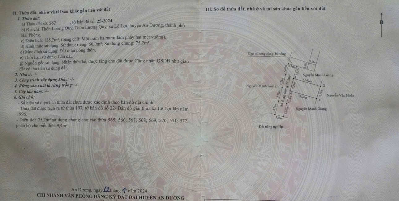 Bán đất 60m2 Lương Quy An Dương Hải Phòng