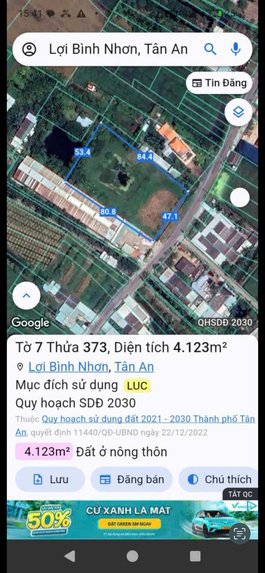 Mặt tiền đường nhựa 8m DT 4123m2. Cách Võ duy tạo-vành đai tân an 600m
