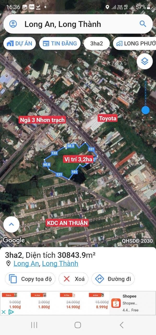 32.000M2 CÓ ĐẤT TMDV  MẶT TIỀN QL 51 ĐỐI DIỆN TOYOTA LONG THÀNH. NGAY AN THUẬN