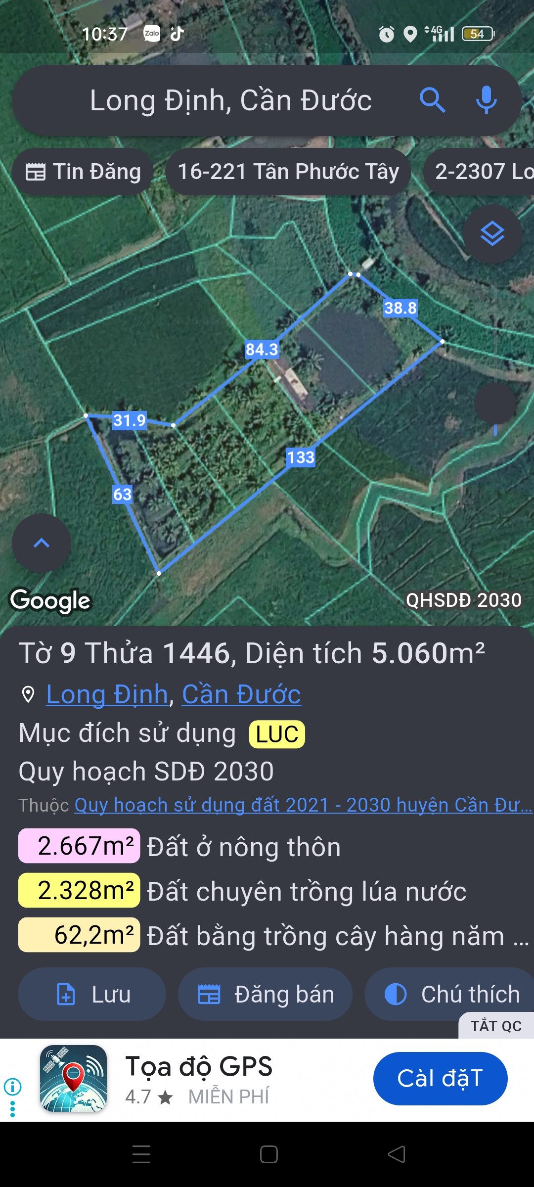 Bán 5060m đất lúa long định cũ nay thuộc xã Long Cang Tây Ninh