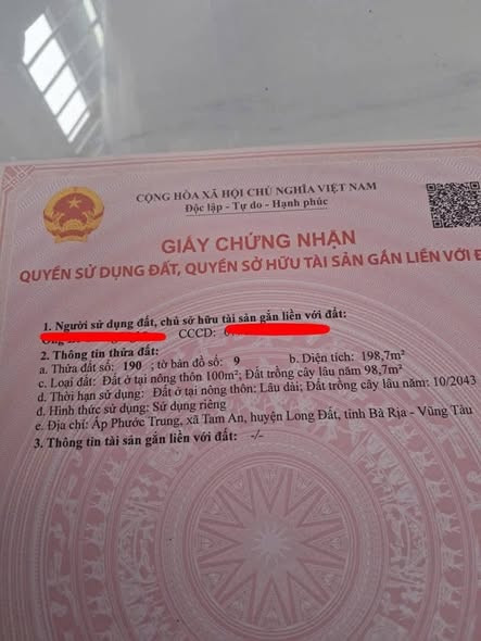 Bán đất 202m² có sẵn 100m² thổ cư ngang 5m giá 1.1 tỷ tại Xã Long Điền