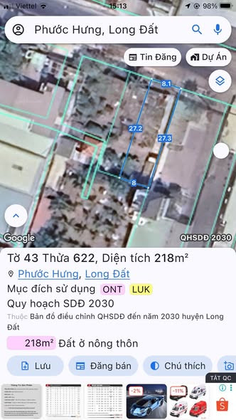 Bán đất 220.7m² có sẵn 100m² thổ cư ngang 8m giá 5.6 tỷ tại Xã Long Hải