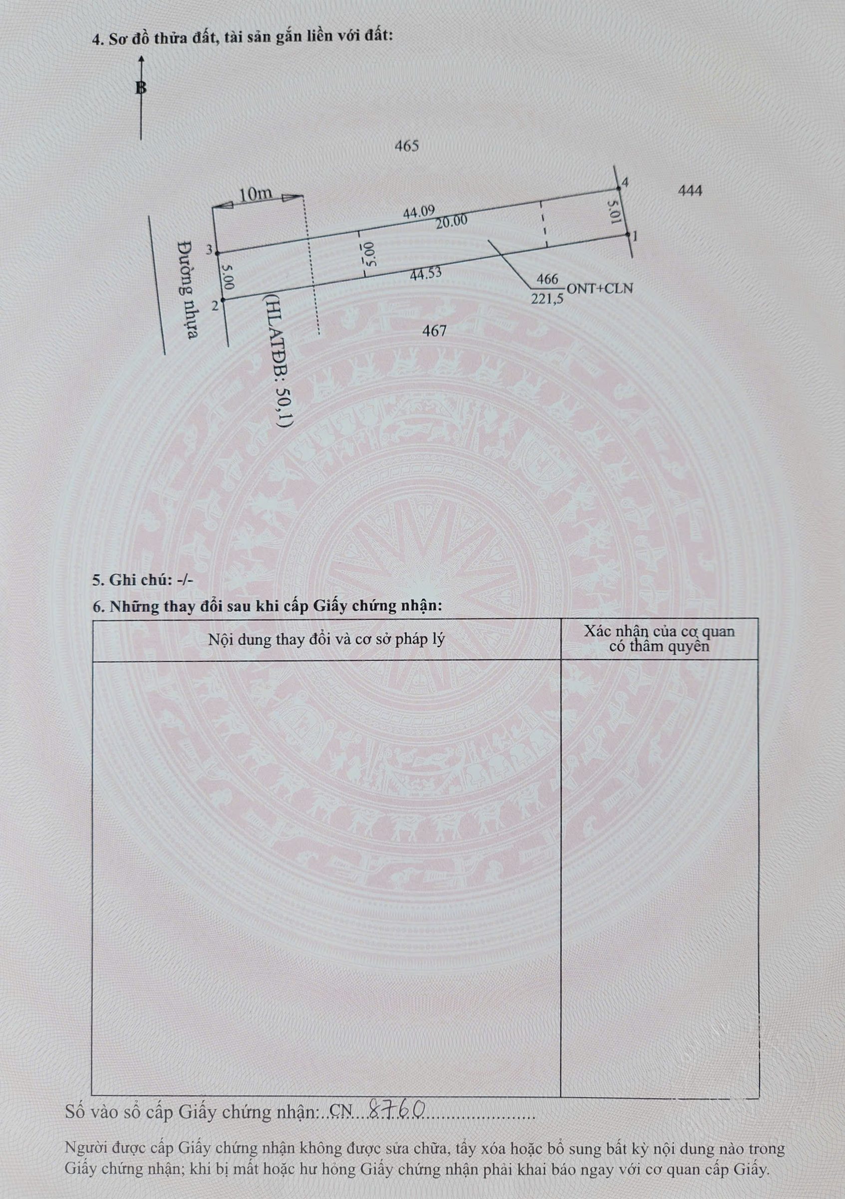 Bán đất 221m² có sẵn 100m² thổ cư ngang 5m giá 750 triệu tại Xã Long Hòa