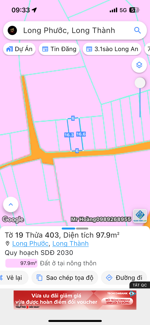 Bán đất 97,9m² ngang 6m giá 900 triệu Xã Long Phước