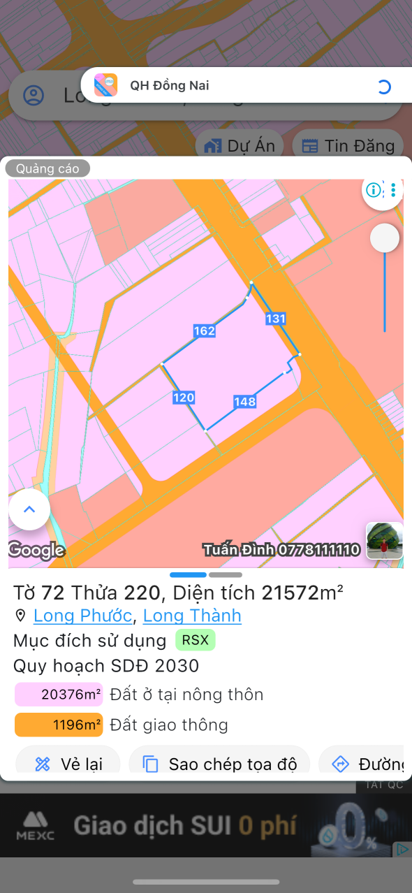 Bán đất 58000m² ngang 179m giá 580 tỷ Xã Long Phước