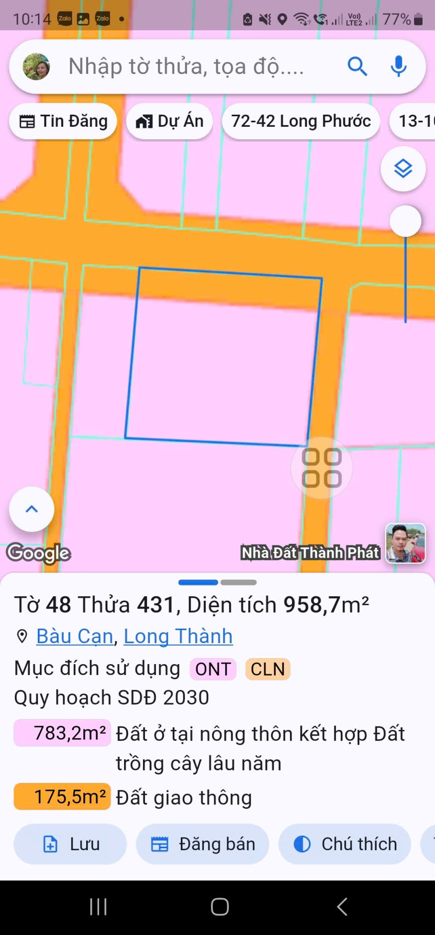 Bán đất 958,7m² ngang 32m giá 7.5 tỷ Xã Long Phước