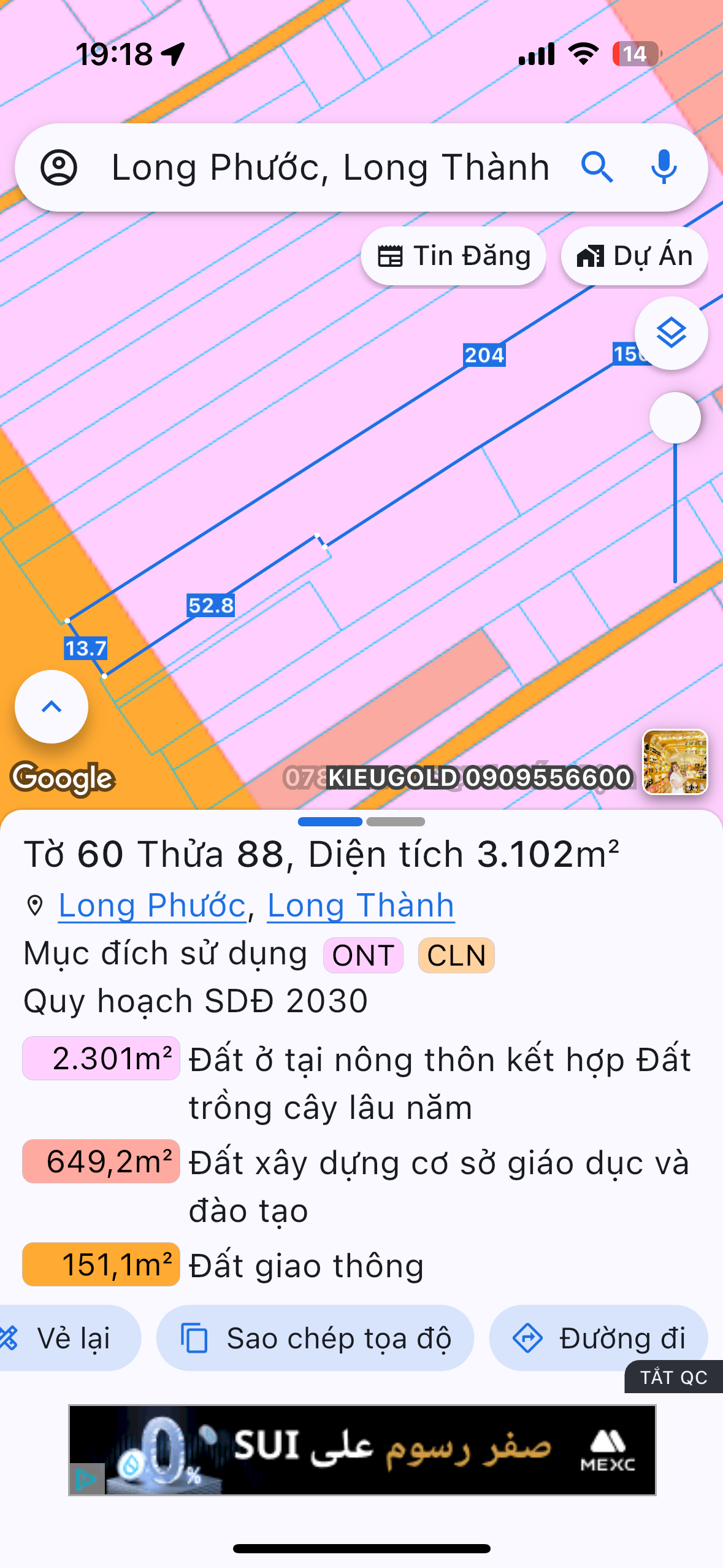 Bán đất 3101.5m² ngang 13m giá 26 tỷ Xã Long Phước