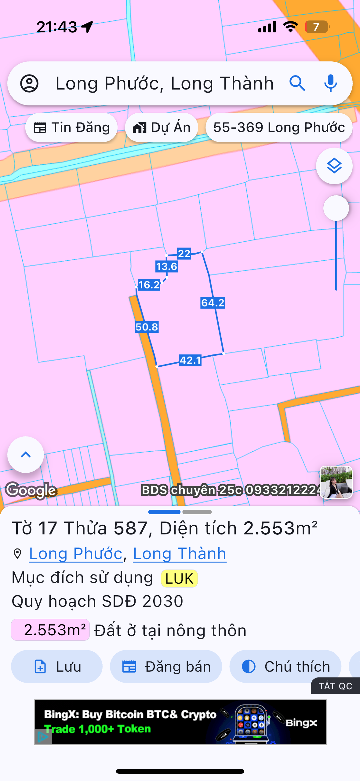 Bán đất 2552.7m² ngang 50m giá 9.5 tỷ Xã Long Phước