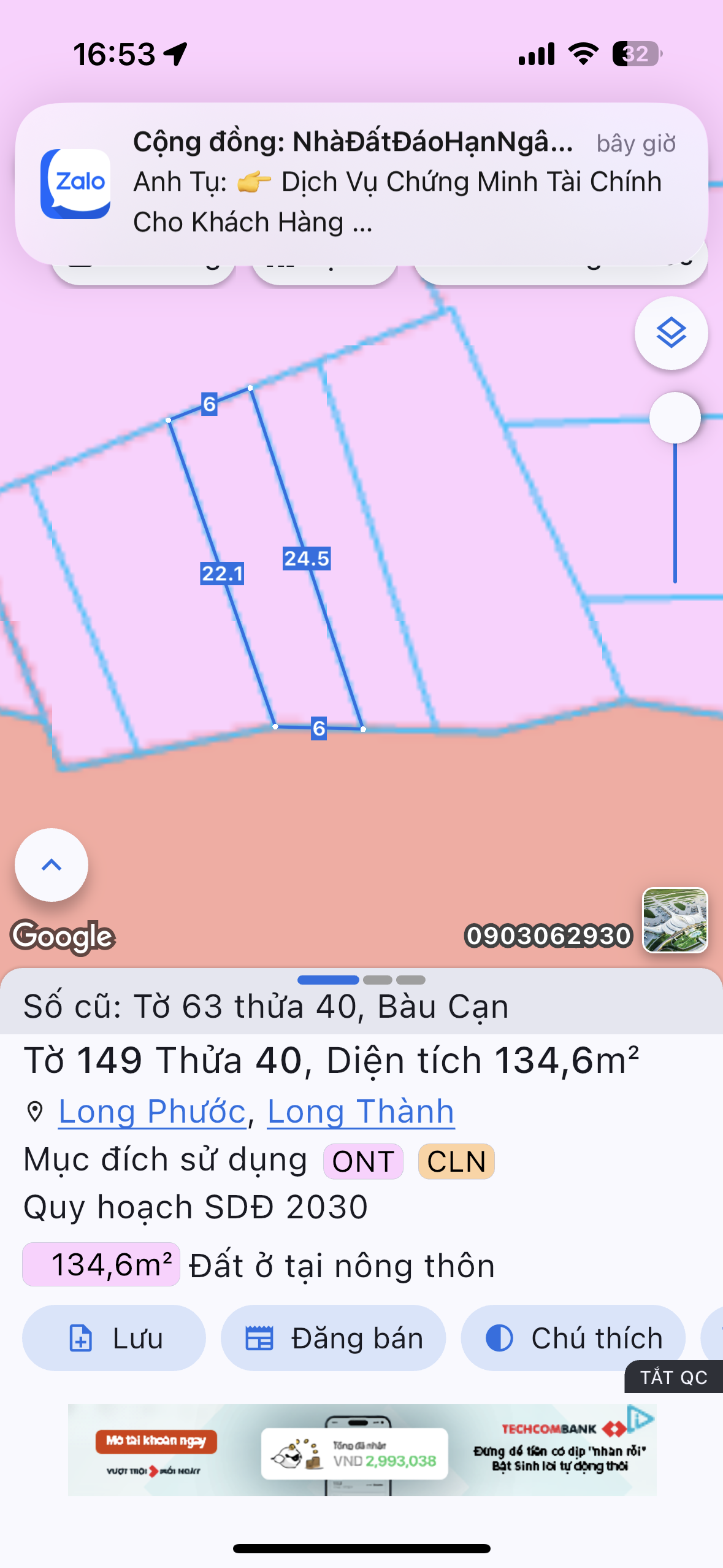 Bán nhà 134.7m² ngang 6m giá 1.95 tỷ Xã Long Phước