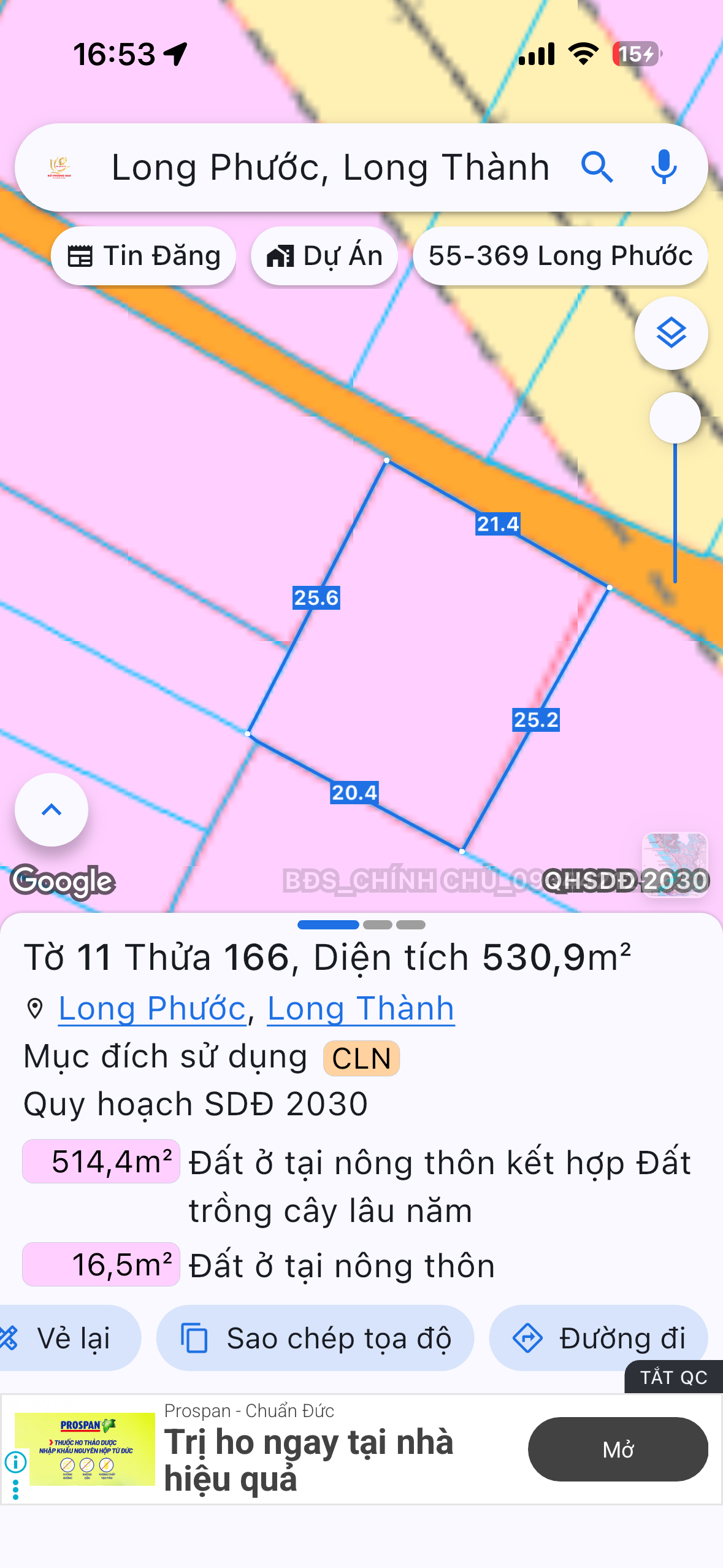 Bán đất 530.9m² ngang 21m giá 7 tỷ Xã Long Phước