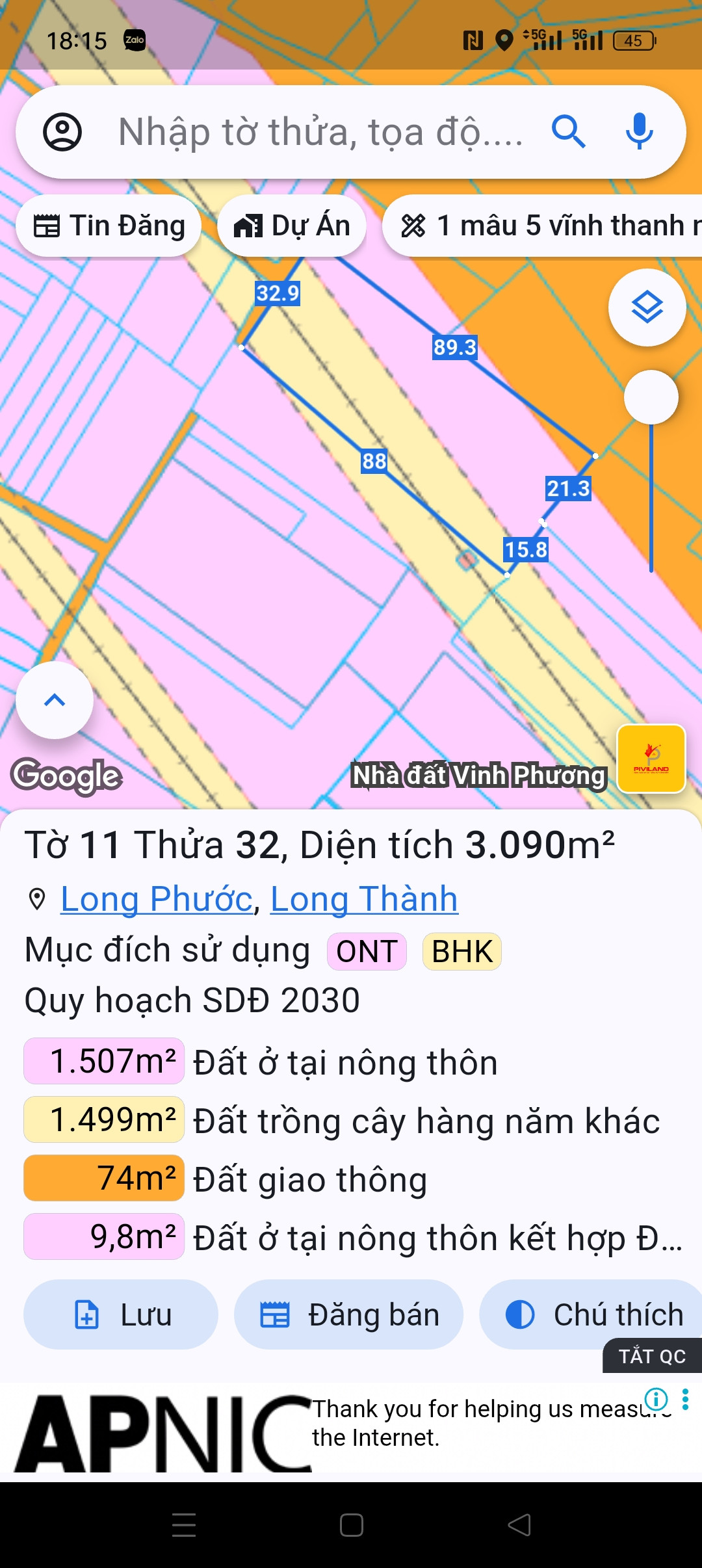 Bán Đất 3089.8m2 có sẵn 150 m2 thổ cư giá 4.8 tỷ tại - Chọn - Xã Long Phước Huyện Long Thành Đồng Nai