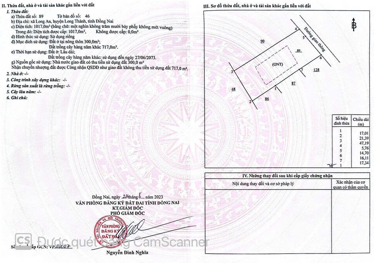 Bán đất 1017m² ngang 20,5m giá 9.5 tỷ Xã Long Thành
