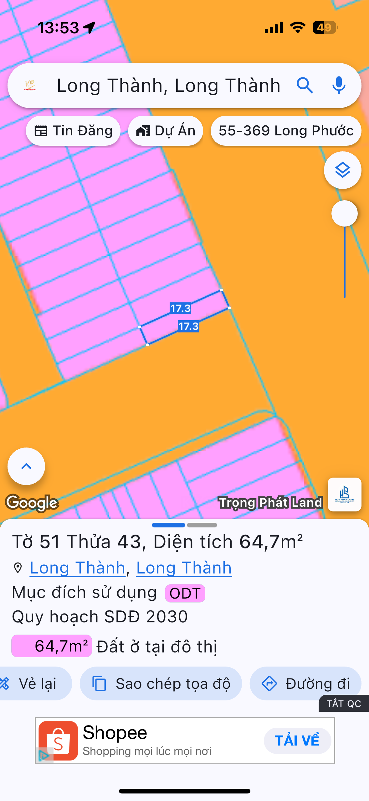 Bán đất 117.5m² ngang 3,8m giá 15 tỷ Xã Long Thành