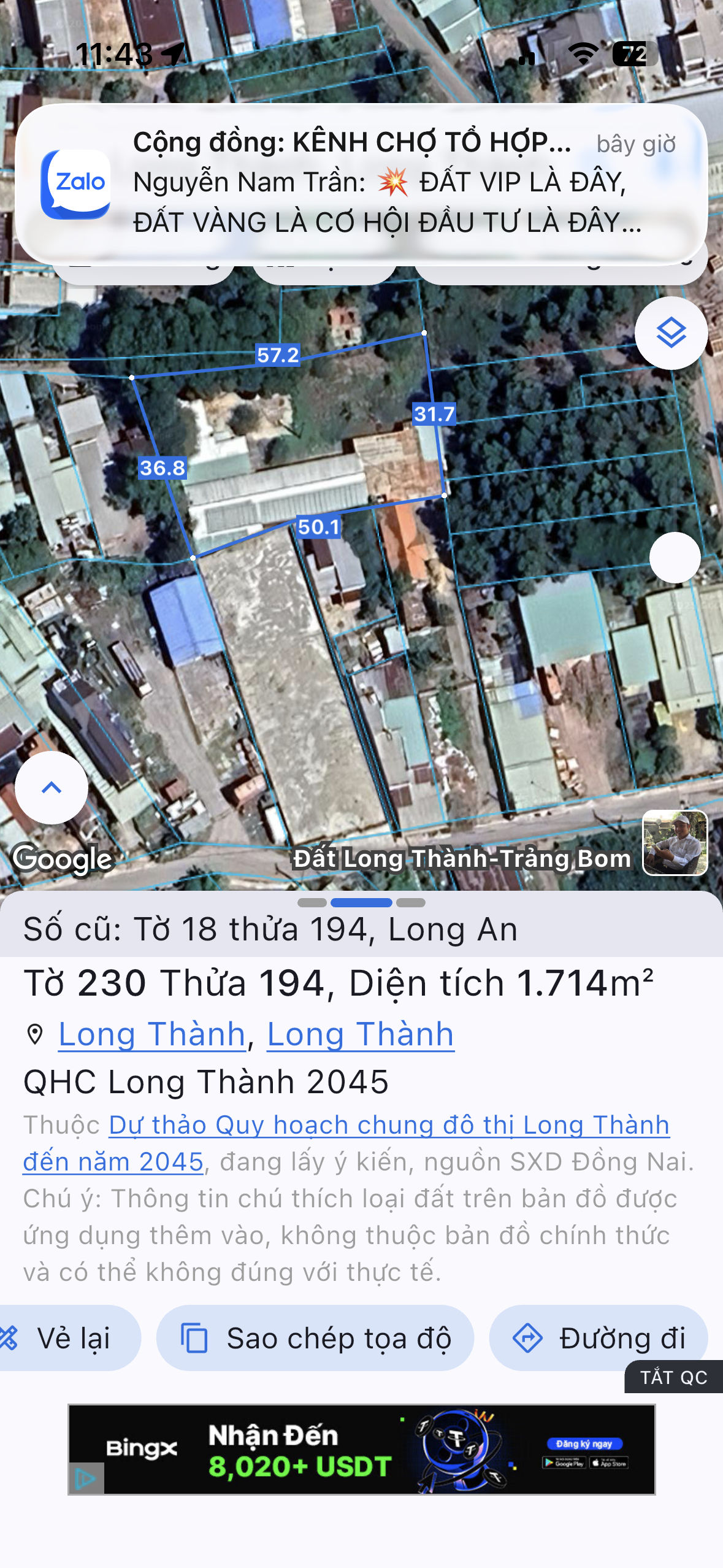 Bán đất 2510m² ngang 12m giá 17.5 tỷ Xã Long Thành