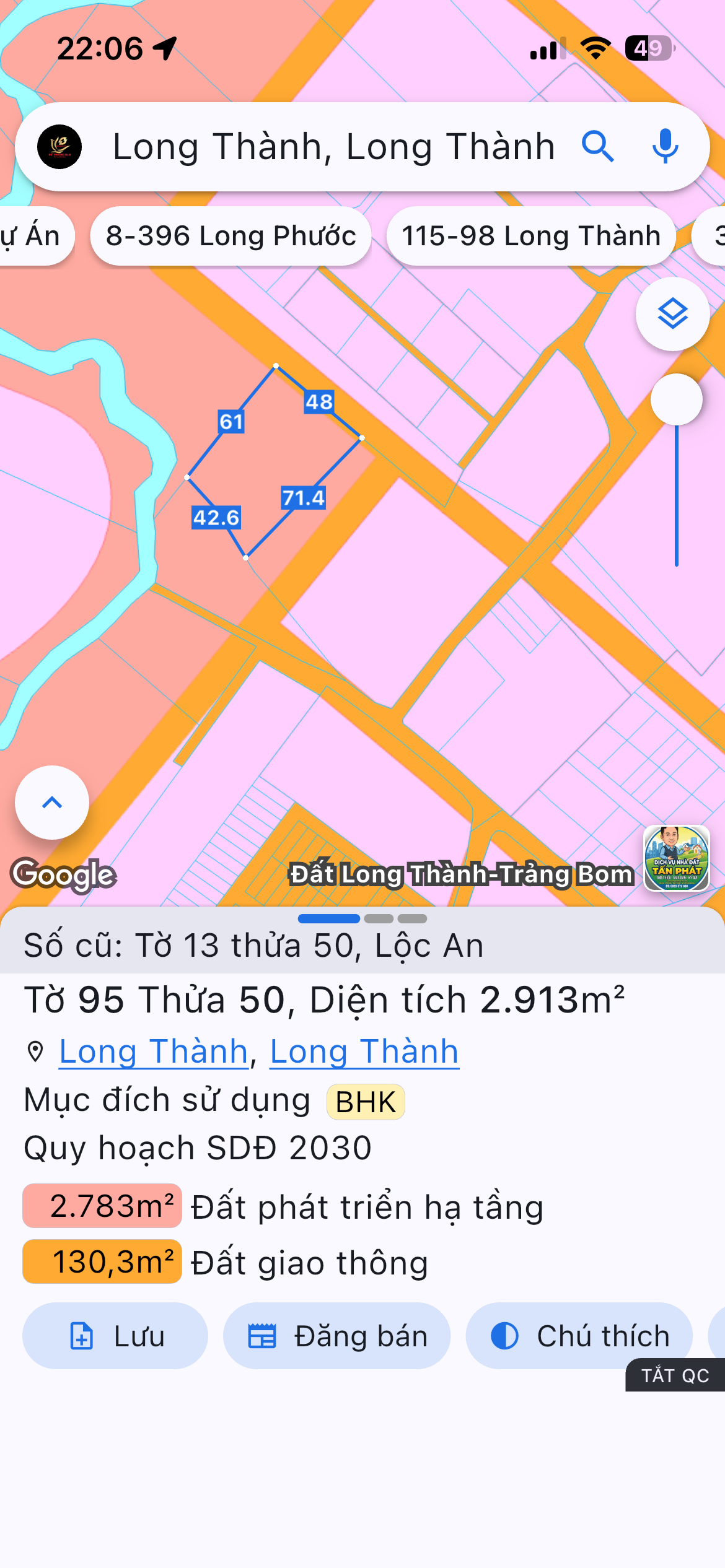 Bán đất 12976m² ngang 30m giá 64.8 tỷ Xã Long Thành