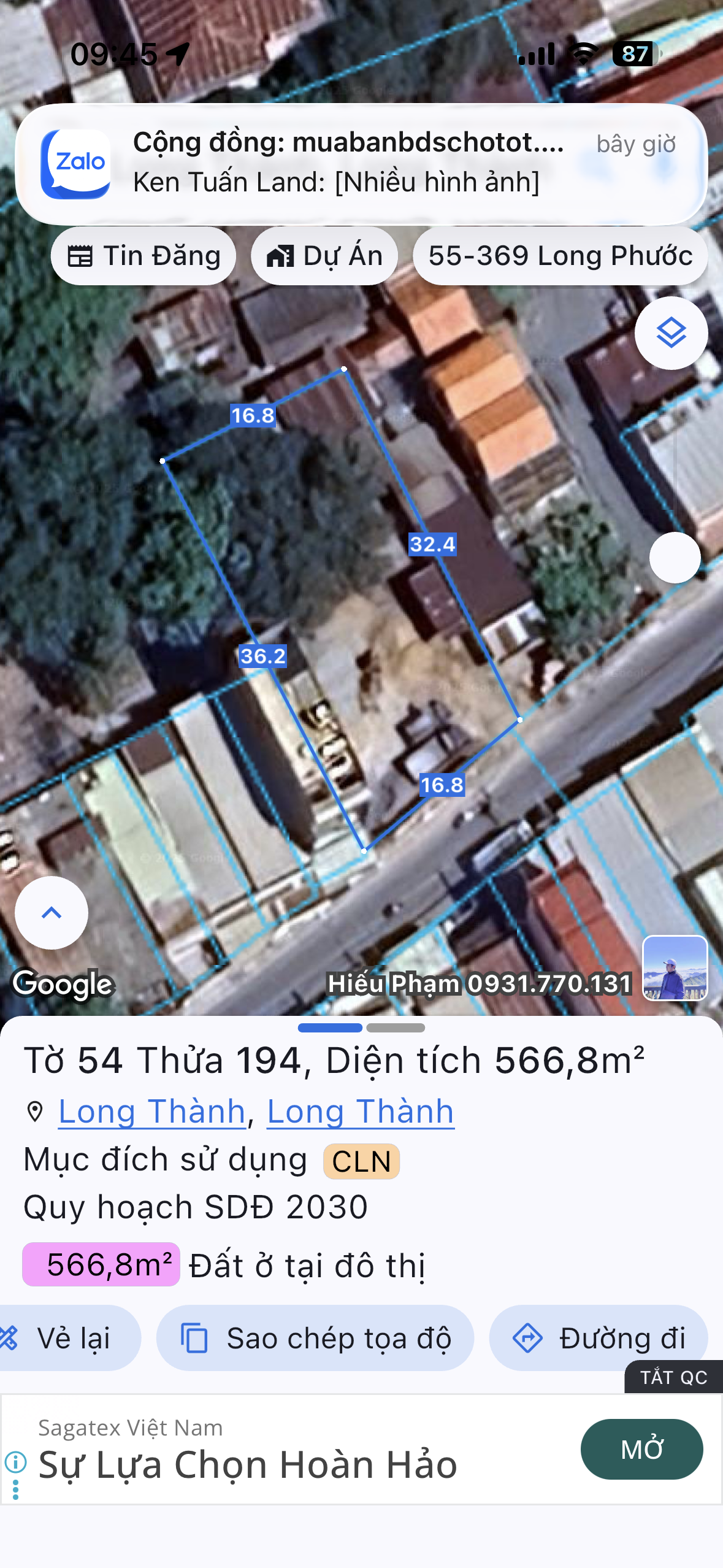 Bán đất 566.8m² giá 35 tỷ Xã Long Thành