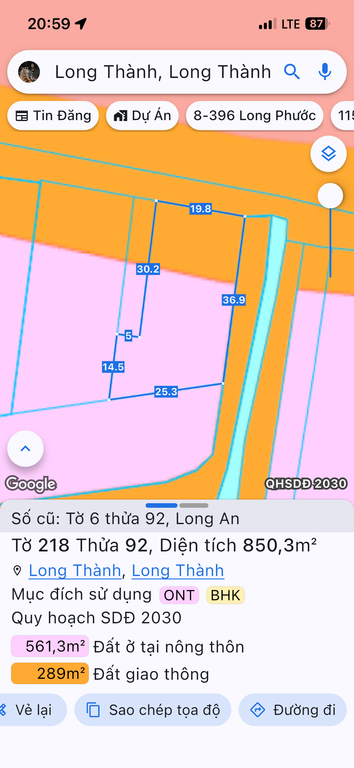 Bán đất 850.3m² ngang 20m giá 7.5 tỷ tại Xã Long Thành