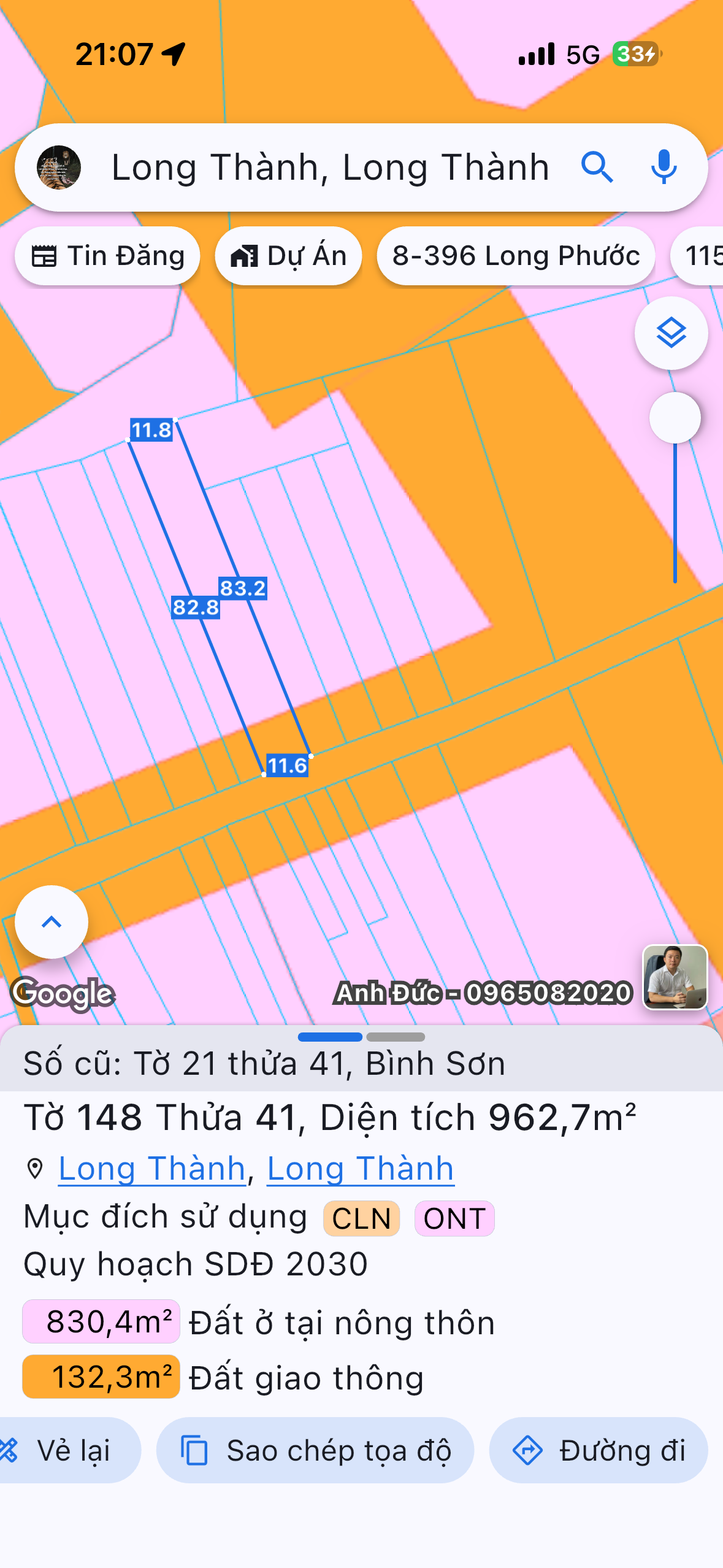 Bán đất 926,7m² có sẵn 676,5m² thổ cư ngang 11.6m giá 7.5 tỷ tại Xã Long Thành