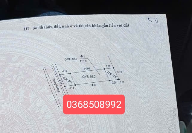 Bán đất 110m² có sẵn 70m² thổ cư ngang 5,1m giá 820 triệu tại Xã Lục Nam