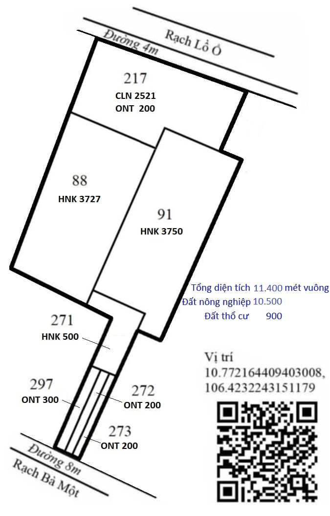 Đất chính chủ 11.400m2, thổ cư 900m2. Mặt tiền 80m. Khu tây Tp.HCM.