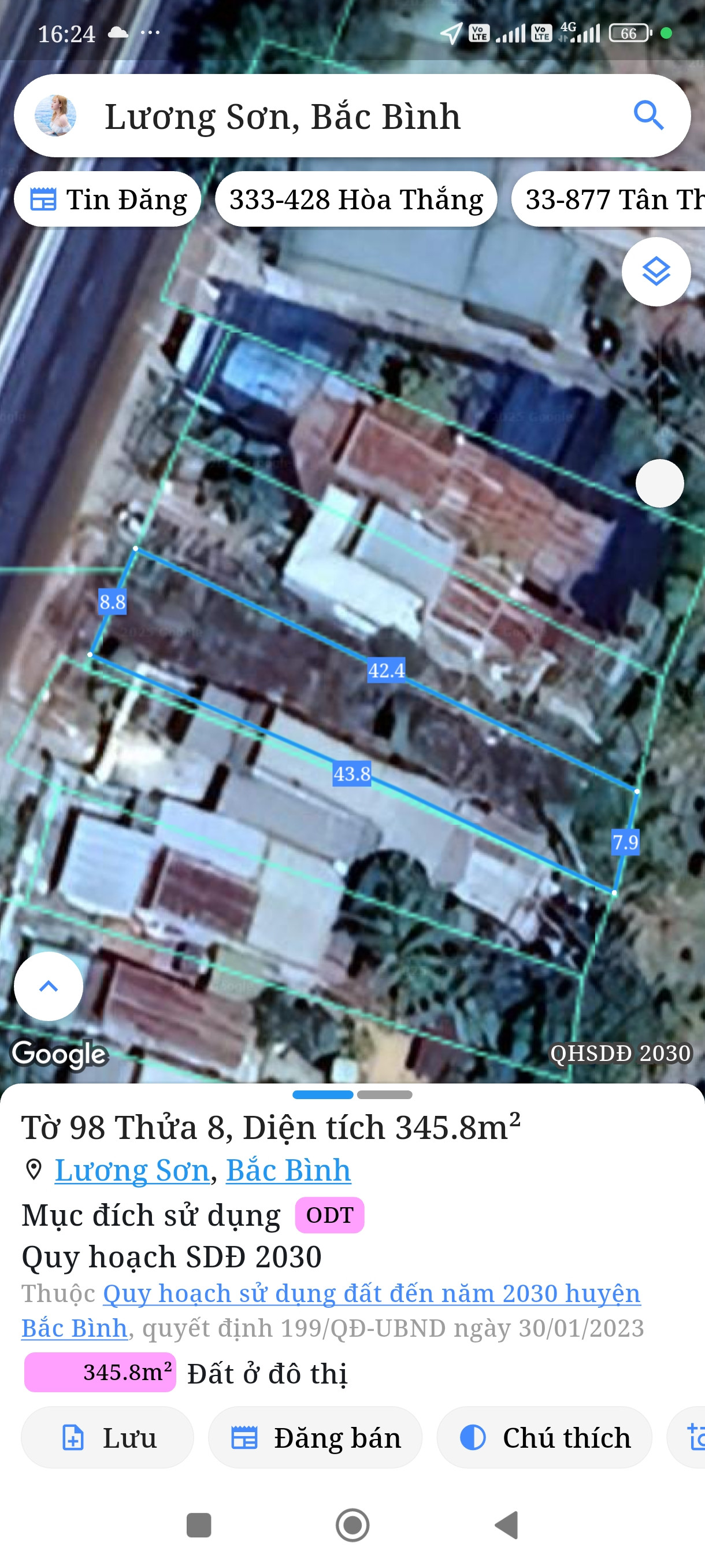 Bán đất 345,8m² ngang 8m giá 1.6 tỷ Xã Lương Sơn