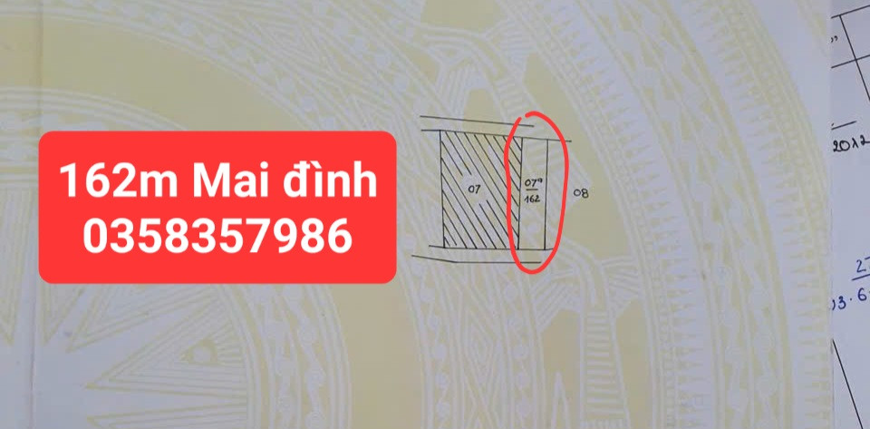 Bán đất Mai Đình DT 162m vuông,MT 5m
Giá bán 5 tỷ 720 triệu