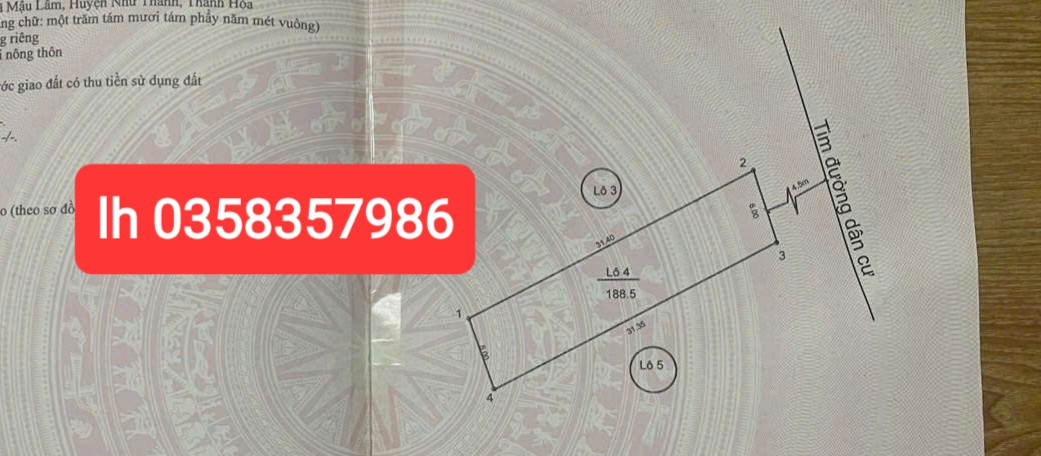Bán đất 188.5m² ngang 5m giá 290 triệu Xã Mậu Lâm