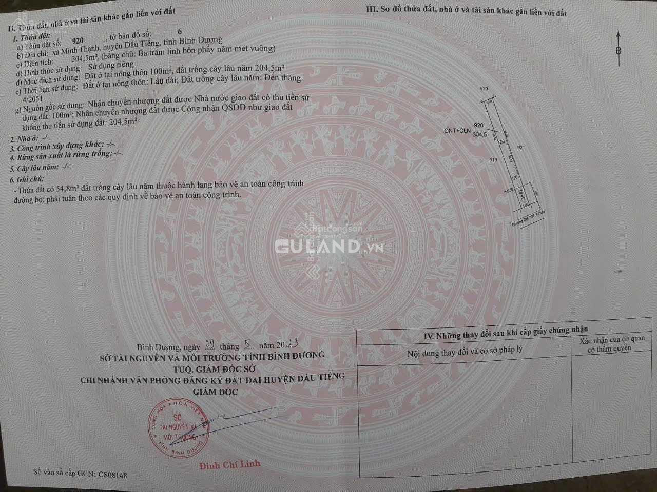 Lô đất mặt tiền DH707 Dầu Tiếng - Bình Dương giá còn 750tr