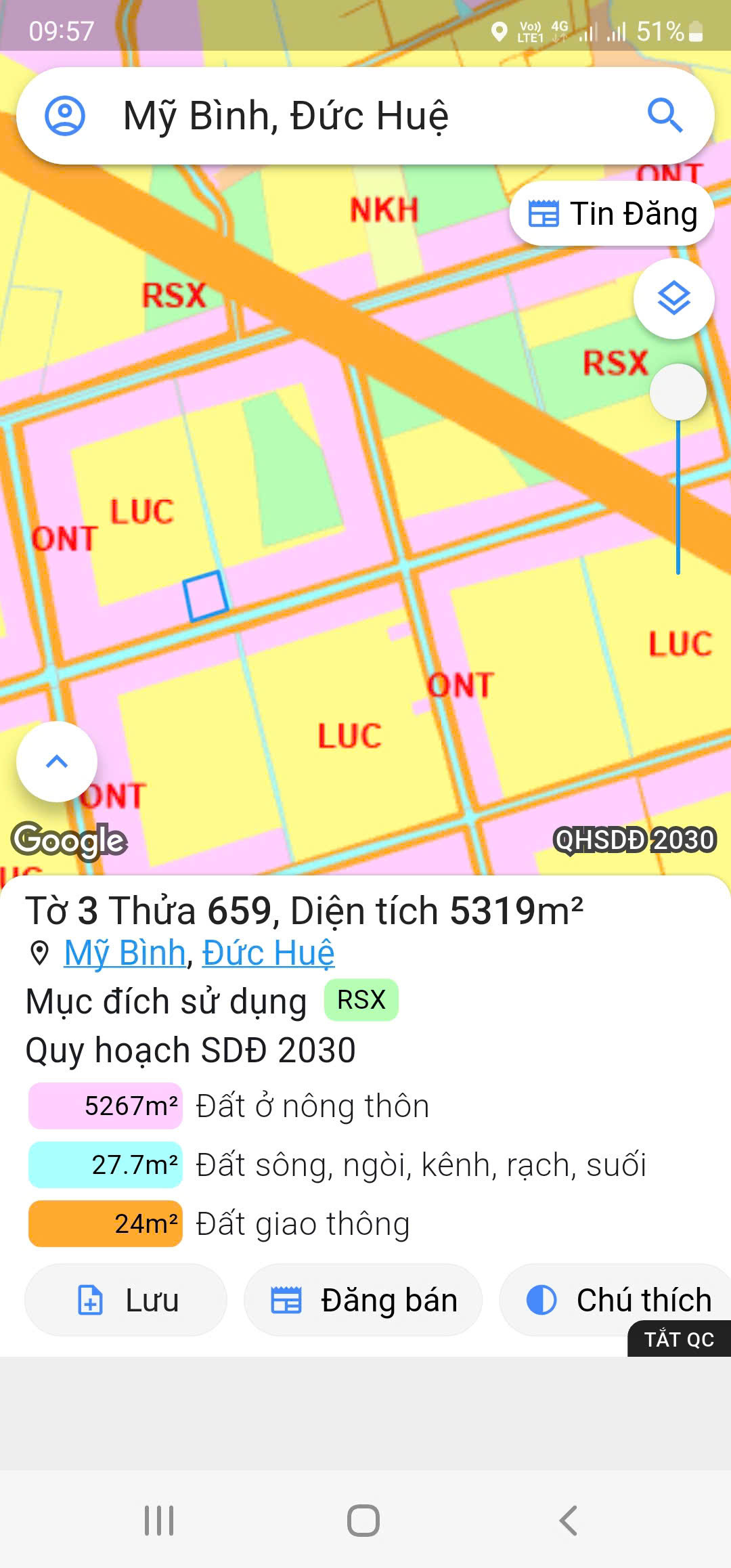 Bán lô đất rừng sản xuất, khu vực chuyển thổ cư 100% xã Mỹ Bình, Đức Huệ dt 5319m2 giá 1,8 tỷ