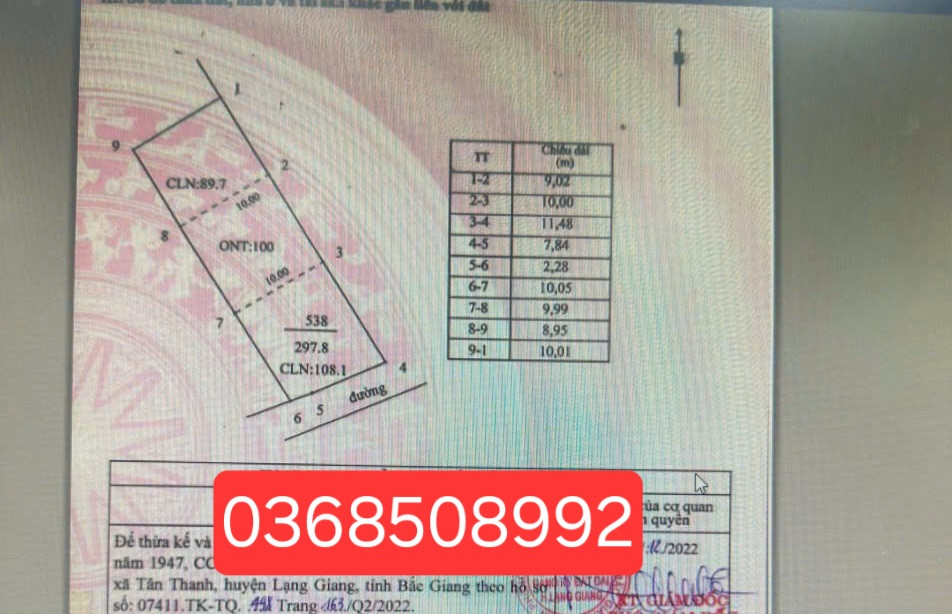 Bán đất 297m² ngang 10m giá 1.52 tỷ Xã Mỹ Thái
