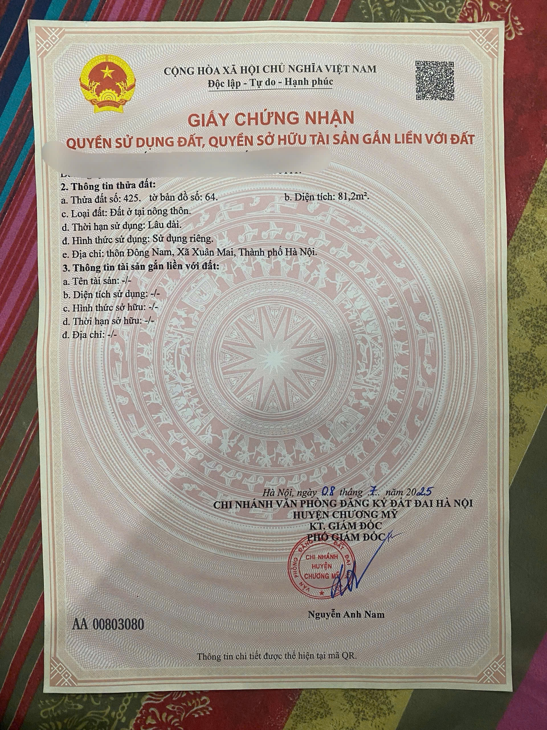 81.2m2 full thổ cư tại Thôn Đông Nam, Xã Xuân Mai, Hà Nội