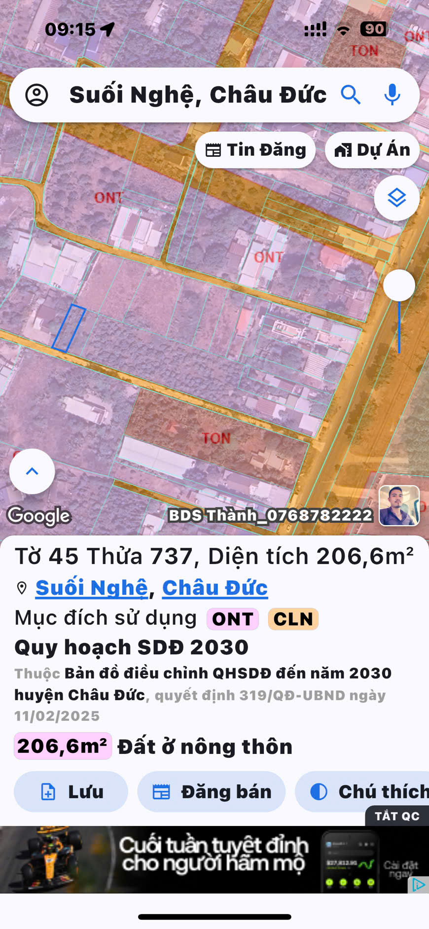 Bán đất 206.6m² có sẵn 50m² thổ cư ngang 8m giá 900 triệu tại Xã Ngãi Giao
