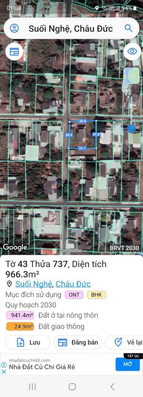 Bán Đất 966m² thổ cư 300m² giá 7 tỷ tại Xã Ngãi Giao TP. Hồ Chí Minh