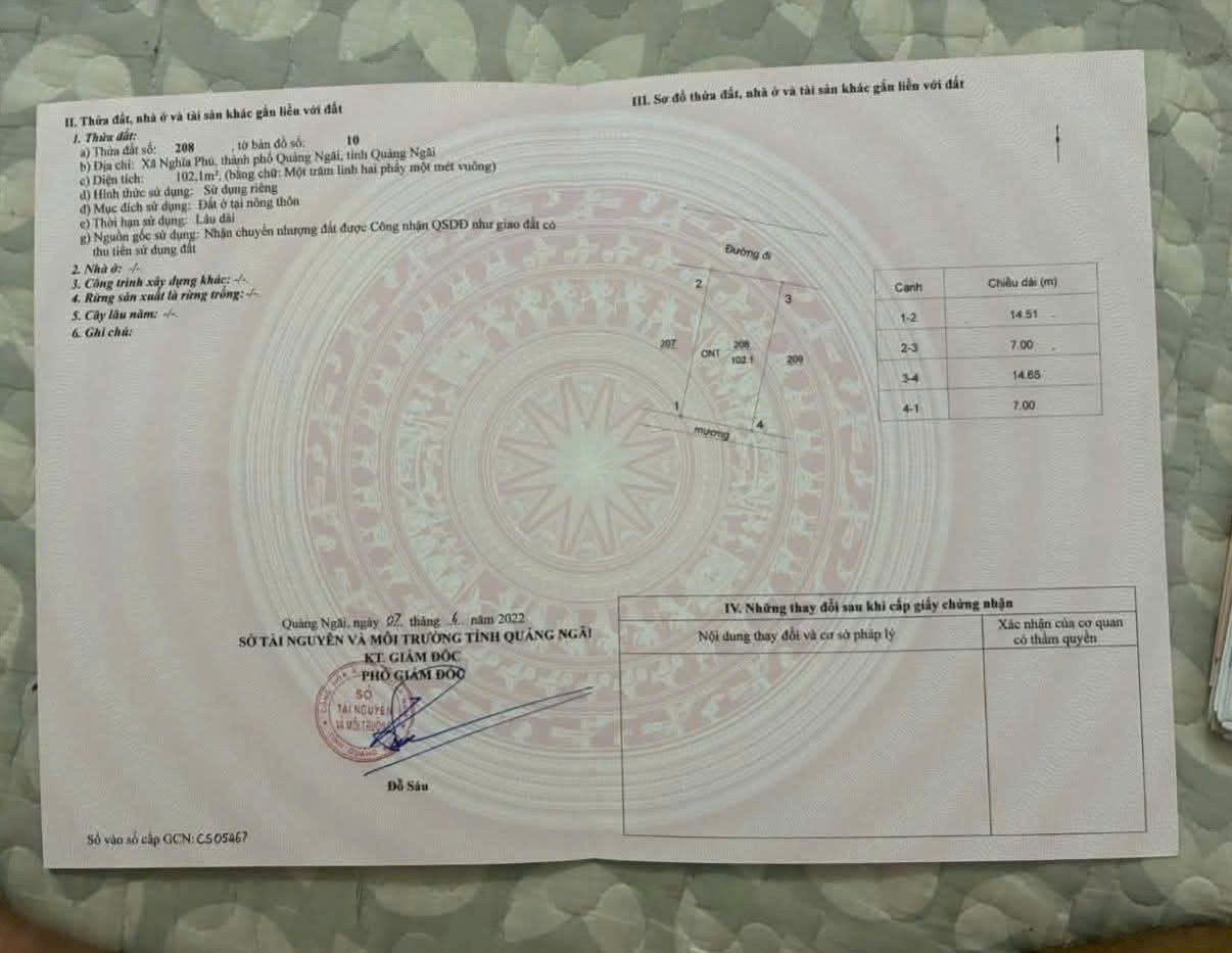 Chủ cần ra nhanh lô Nghĩa Phú 7x15m cách cổng biên Phòng 100m