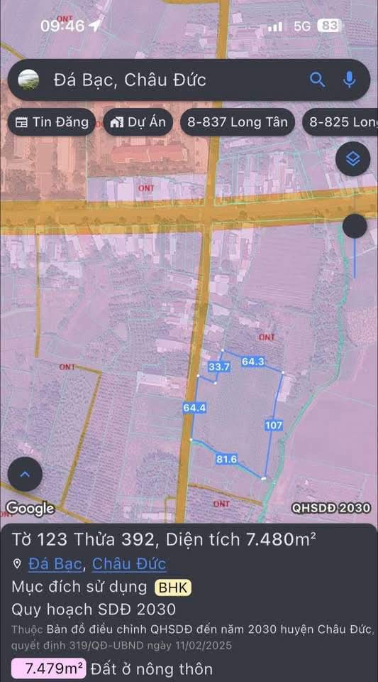 Bán Đất 7479m² thổ cư 1056m² giá 12 tỷ tại Xã Nghĩa Thành TP. Hồ Chí Minh