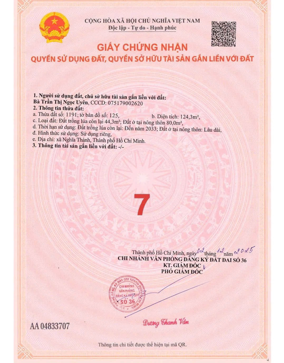 Bán đất 124,3m² ngang 6m giá 560 triệu Xã Nghĩa Thành Châu Đức