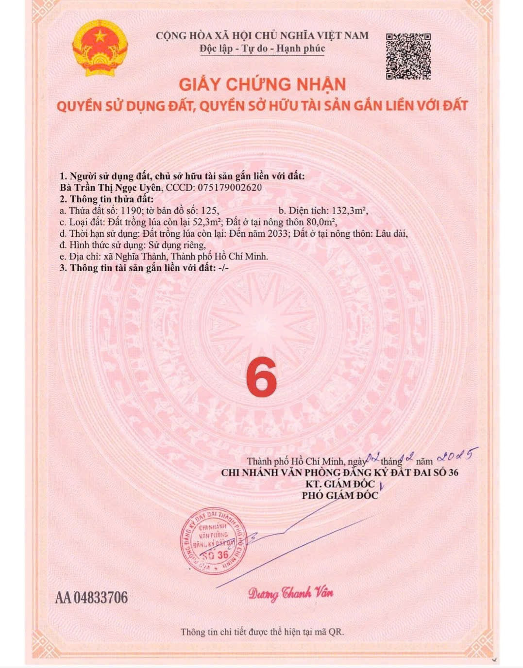 Bán đất 132,3m² ngang 6m giá 620 triệu Xã Nghĩa Thành Châu Đức