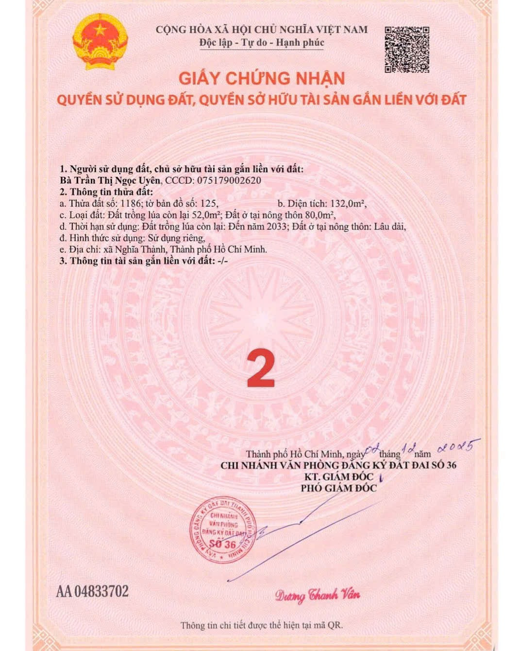 Bán đất 132,0m² ngang 5m giá 580 triệu Xã Nghĩa Thành Châu Đức