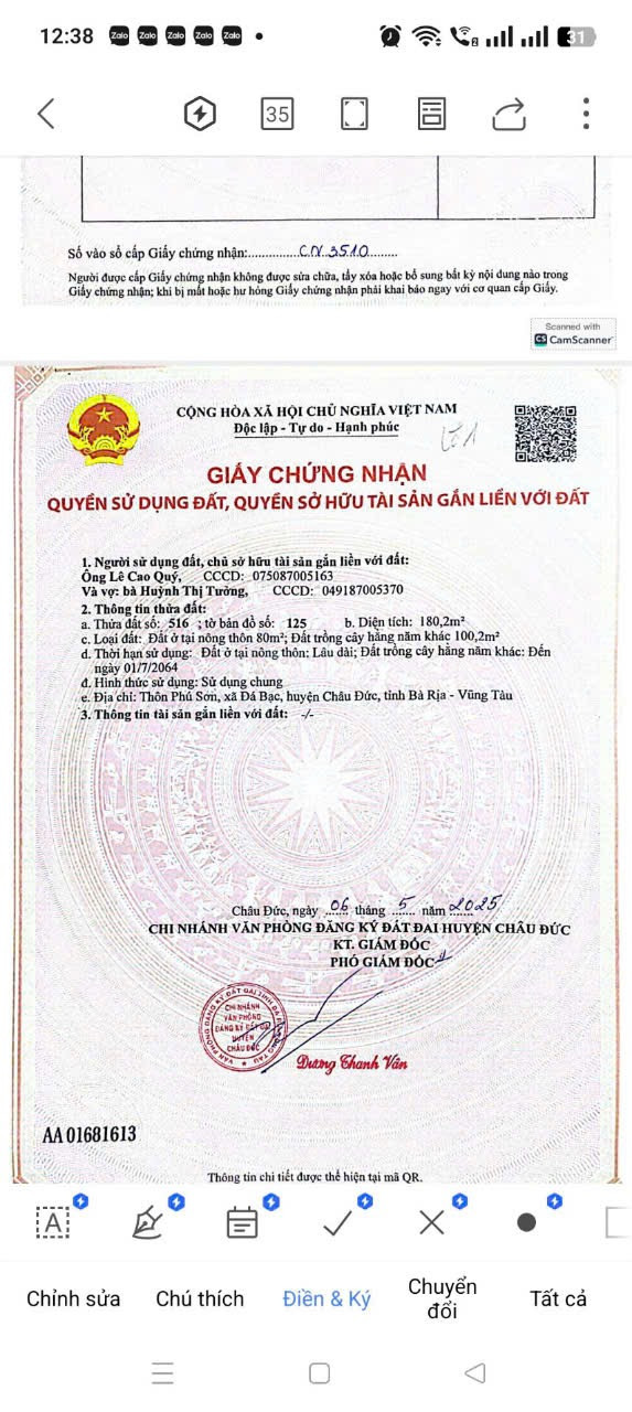 Bán đất 180m² ngang 8m giá 700 triệu Xã Nghĩa Thành Châu Đức