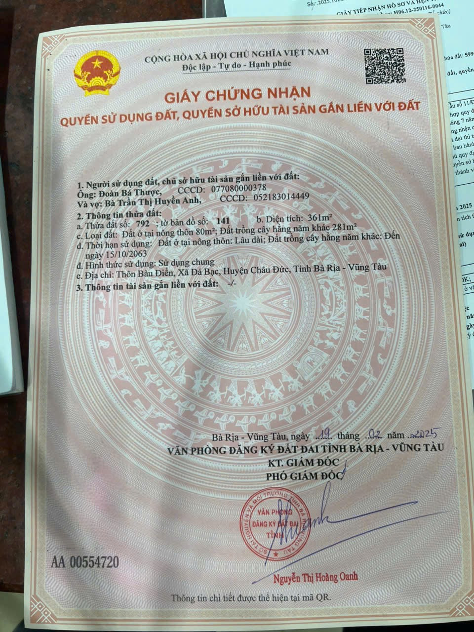 Bán đất 361m² ngang 10m giá 1.15 tỷ Xã Nghĩa Thành Châu Đức