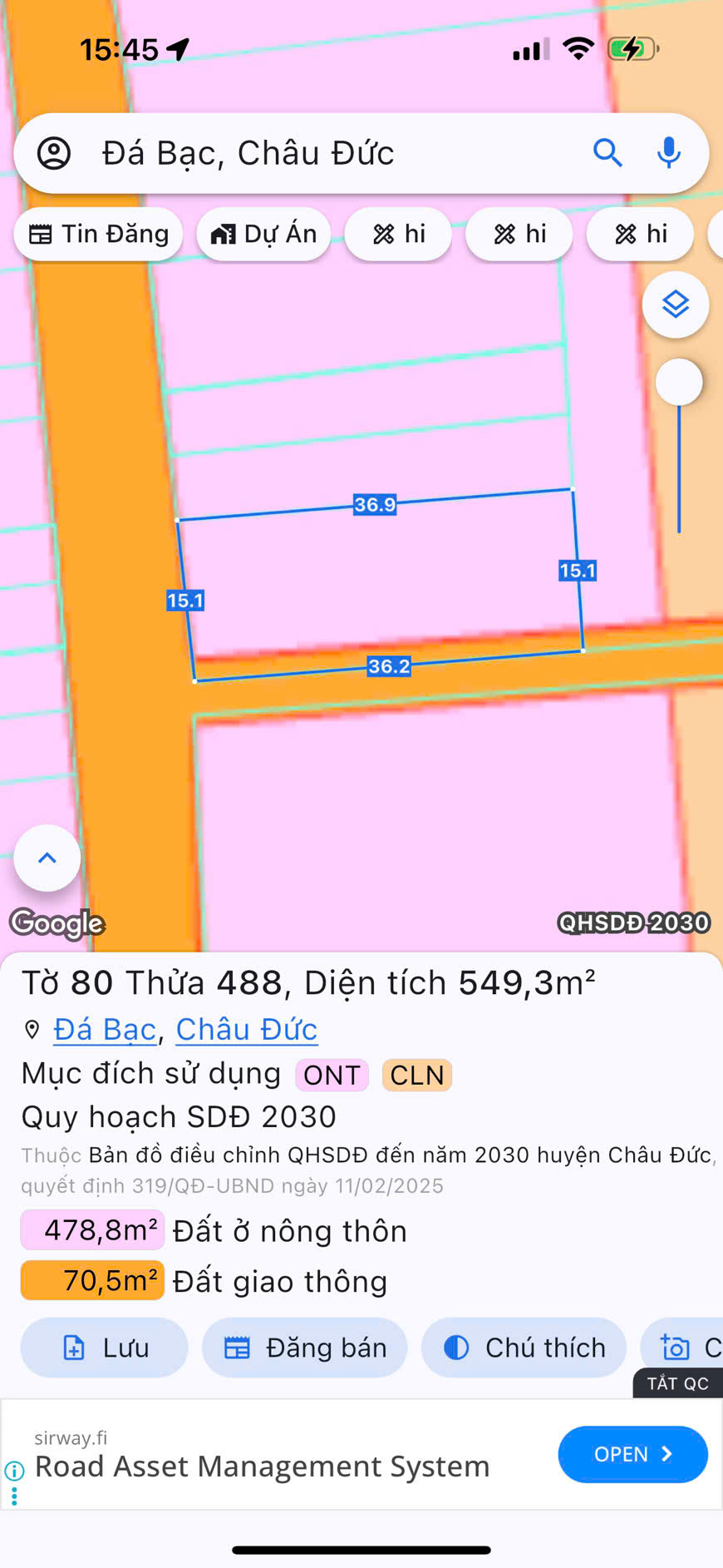 Bán đất 550m² ngang 15m giá 1.7 tỷ Xã Nghĩa Thành
