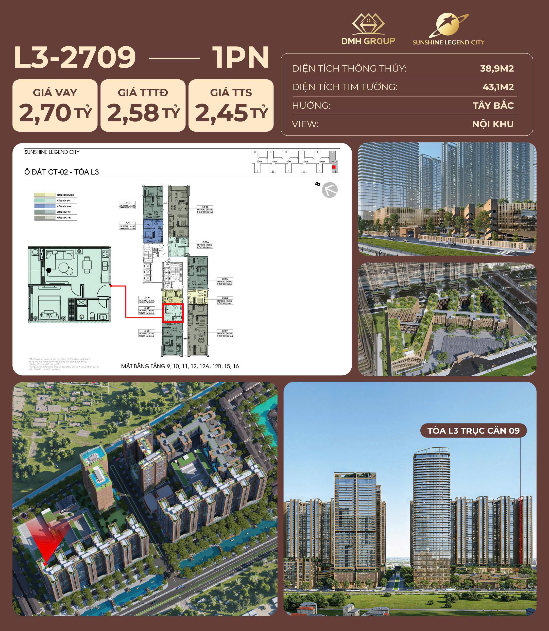 Hàng hiếm 1PN hạng sang giá chỉ từ 2,4 tỷ tại Sunshine Legend City, Tặng 2 chỉ vàng, Chiết khấu 10%