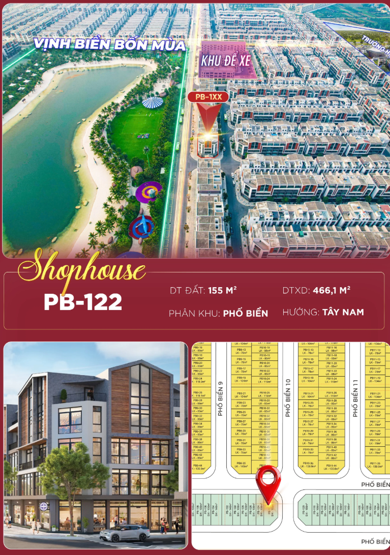 🏬 PB-122 | SHOPHOUSE 155M² – KHÔNG GIAN KINH DOANH ĐẲNG CẤP GIỮA ĐẠI ĐÔ THỊ