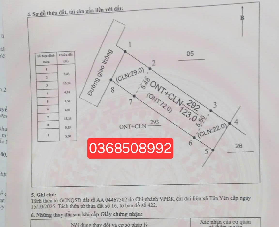Bán đất 123m² ngang 5,5m giá 980 triệu Xã Ngọc Thiện