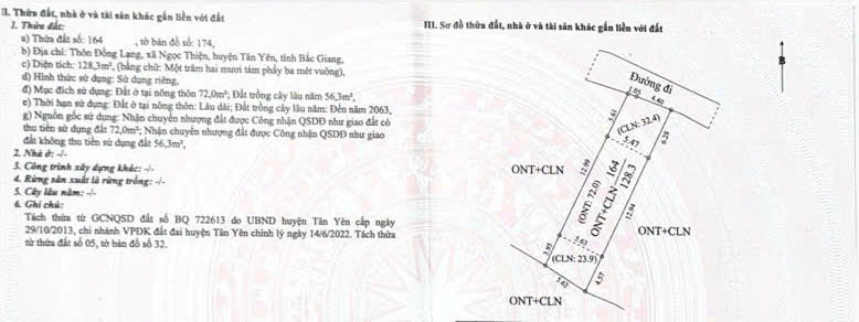 Bán đất 128m² có sẵn 72m² thổ cư ngang 5.45m giá 1.65 tỷ tại Xã Ngọc Thiện